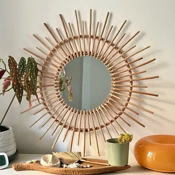 Miroir Soleil Rotin